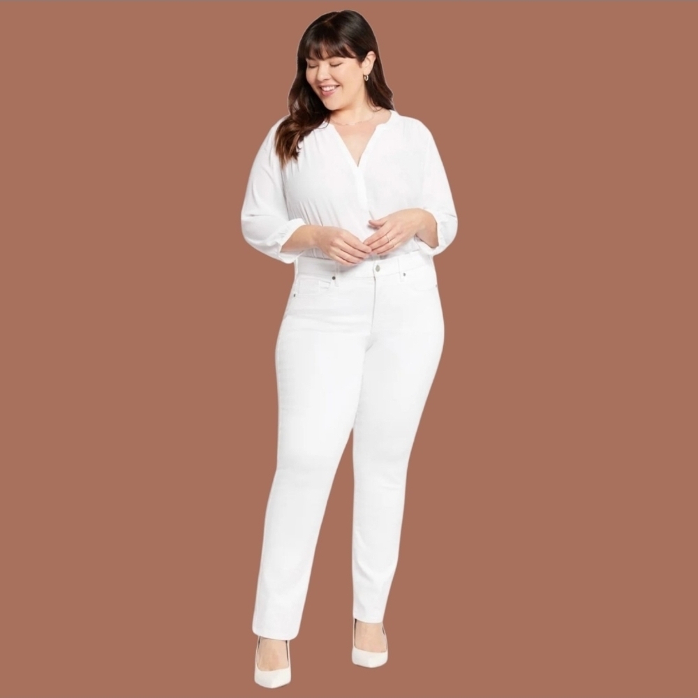 NYDJ Merilyn Straight White Denim Women's Straight Leg Jeans - White Size 20